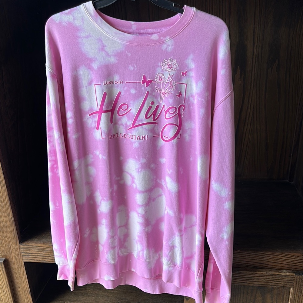 Pink and White Tie-Dye Sweatshirt